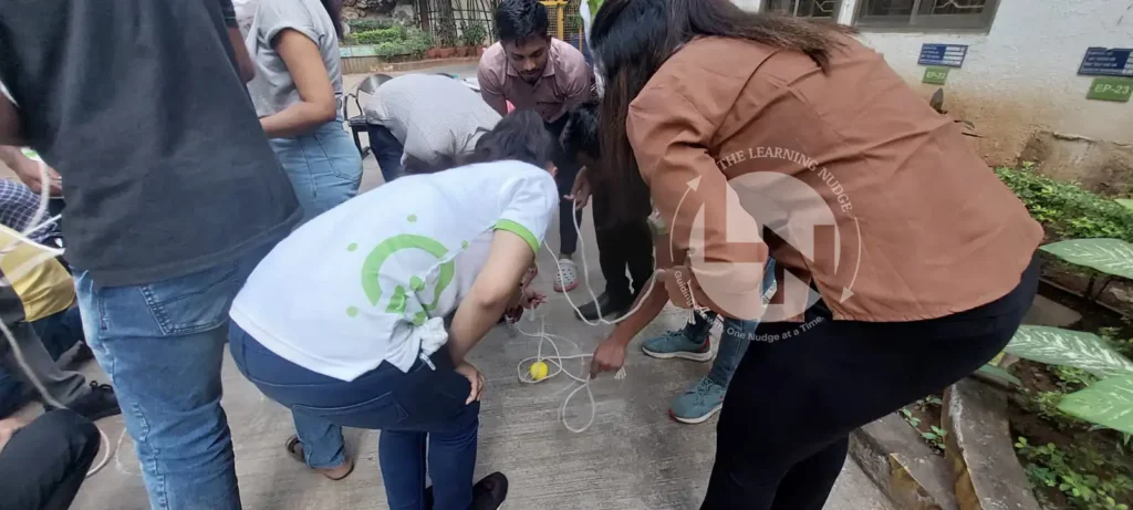 Team-building activity at a corporate training India event